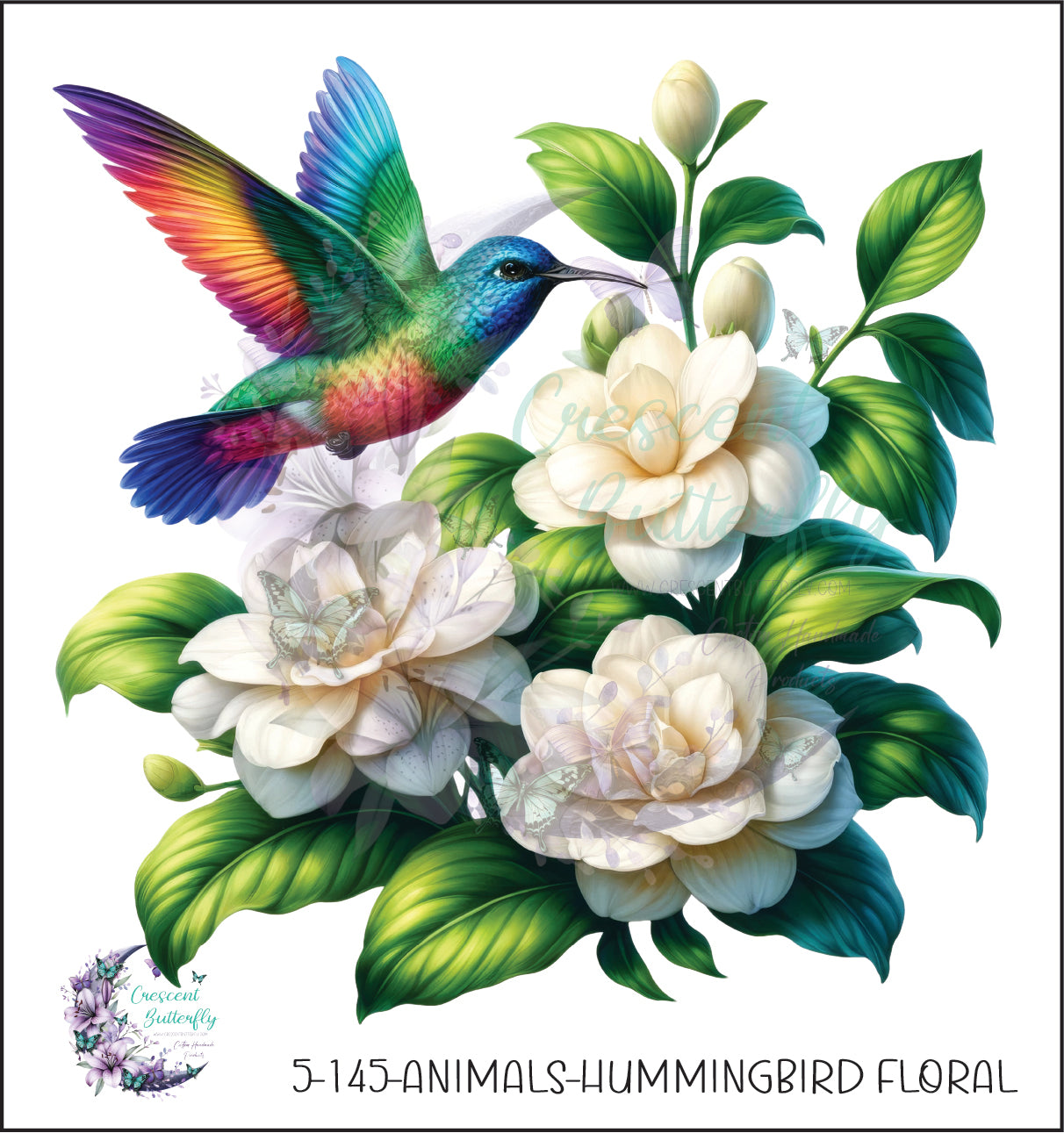 5-145-Animals-Hummingbird Floral UV DTF Decal