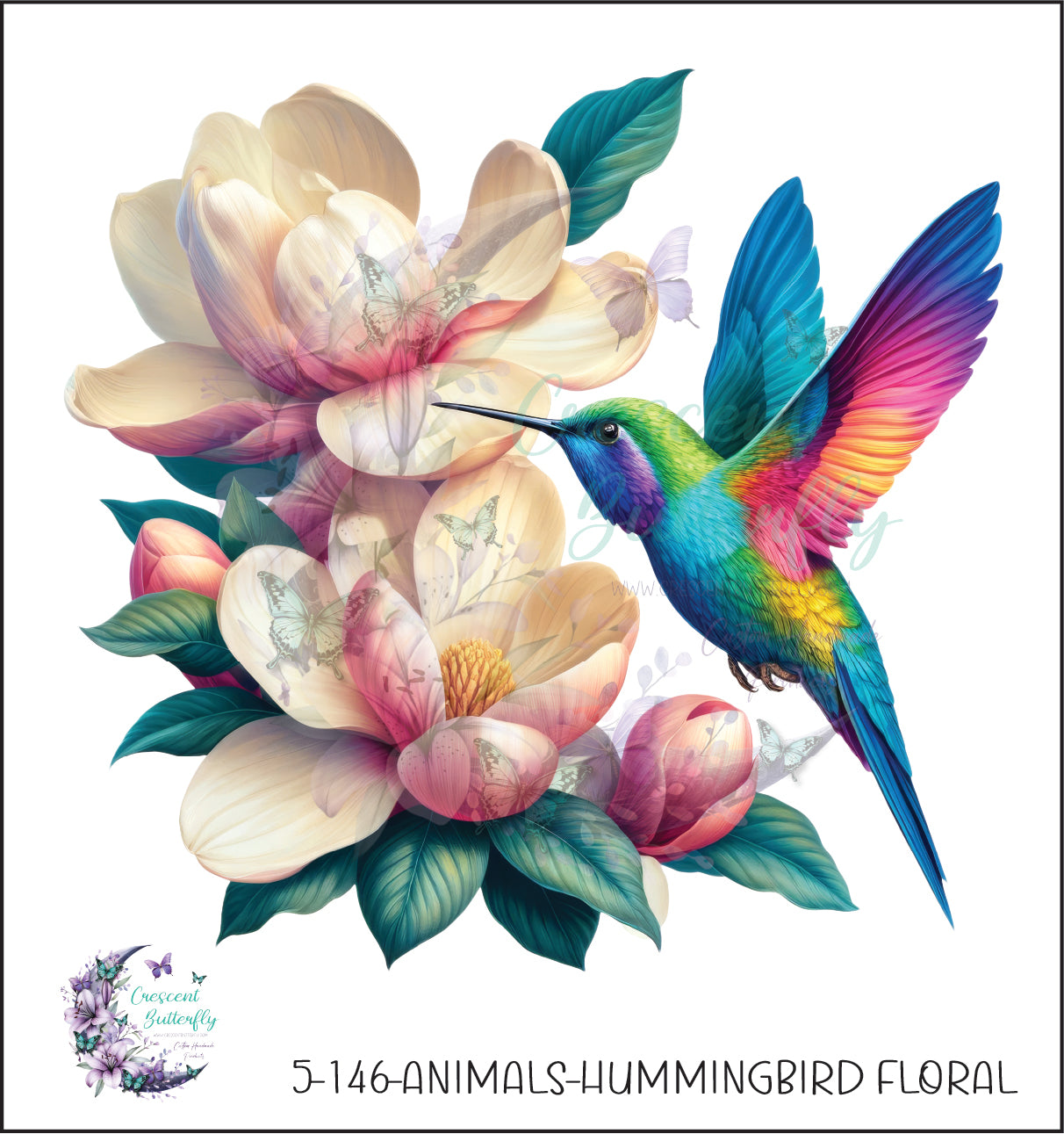 5-146-Animals-Hummingbird Floral UV DTF Decal