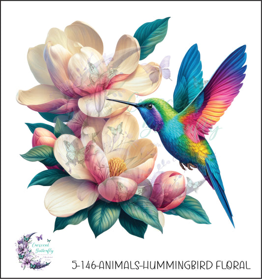 5-146-Animals-Hummingbird Floral UV DTF Decal