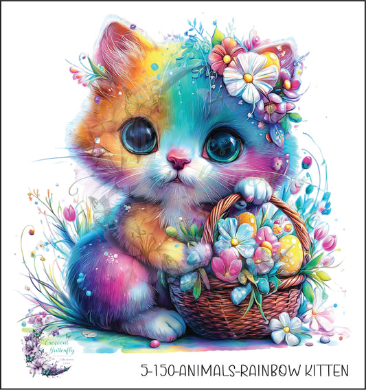 5-150-Animals-Rainbow Kitten UV DTF Decal