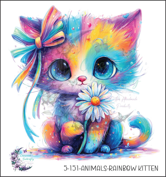 5-151-Animals-Rainbow Kitten UV DTF Decal