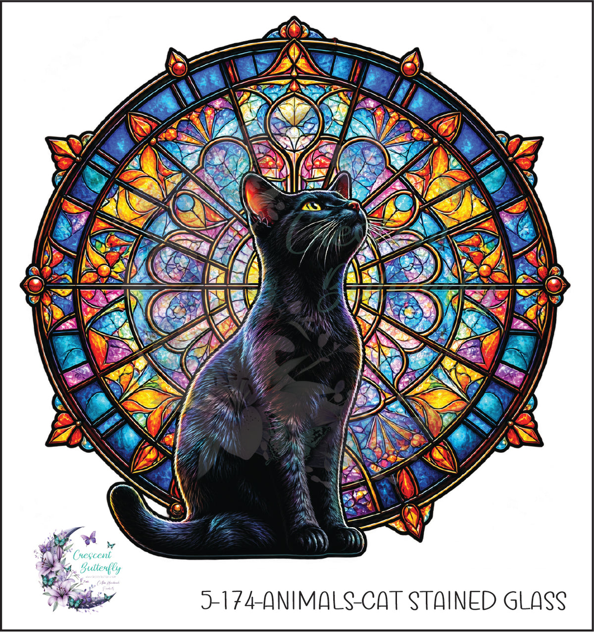 5-174-Animals-Cat Stained Glass UV DTF Decal