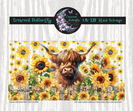 505-16oz Wrap-Animals Highland Cow Sunflowers UV DTF