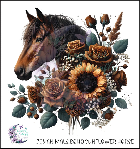 508-Animals-Boho Sunflower Horse UV DTF Decal