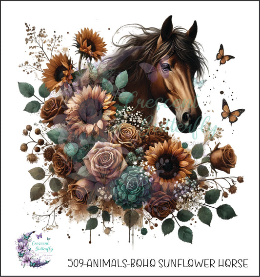 509-Animals-Boho Sunflower Horse UV DTF Decal