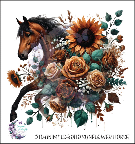 510-Animals-Boho Sunflower Horse UV DTF Decal