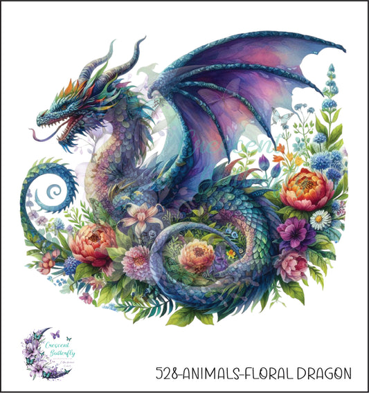 528-Animals-Floral Dragon UV DTF Decal