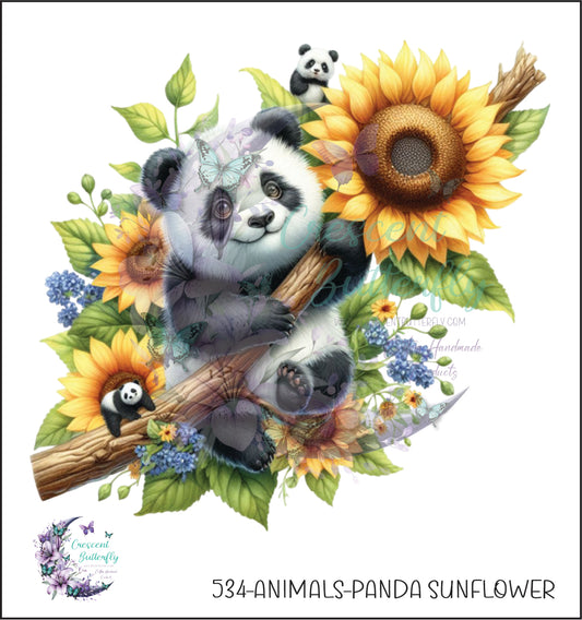 534-Animals-Panda Sunflower UV DTF Decal