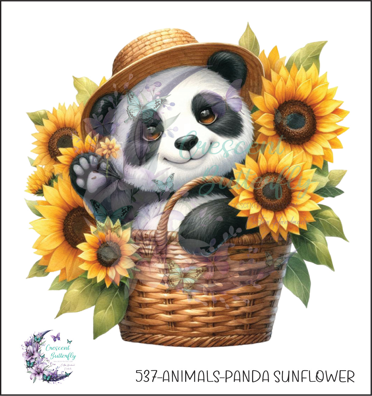 537-Animals-Panda Sunflower UV DTF Decal