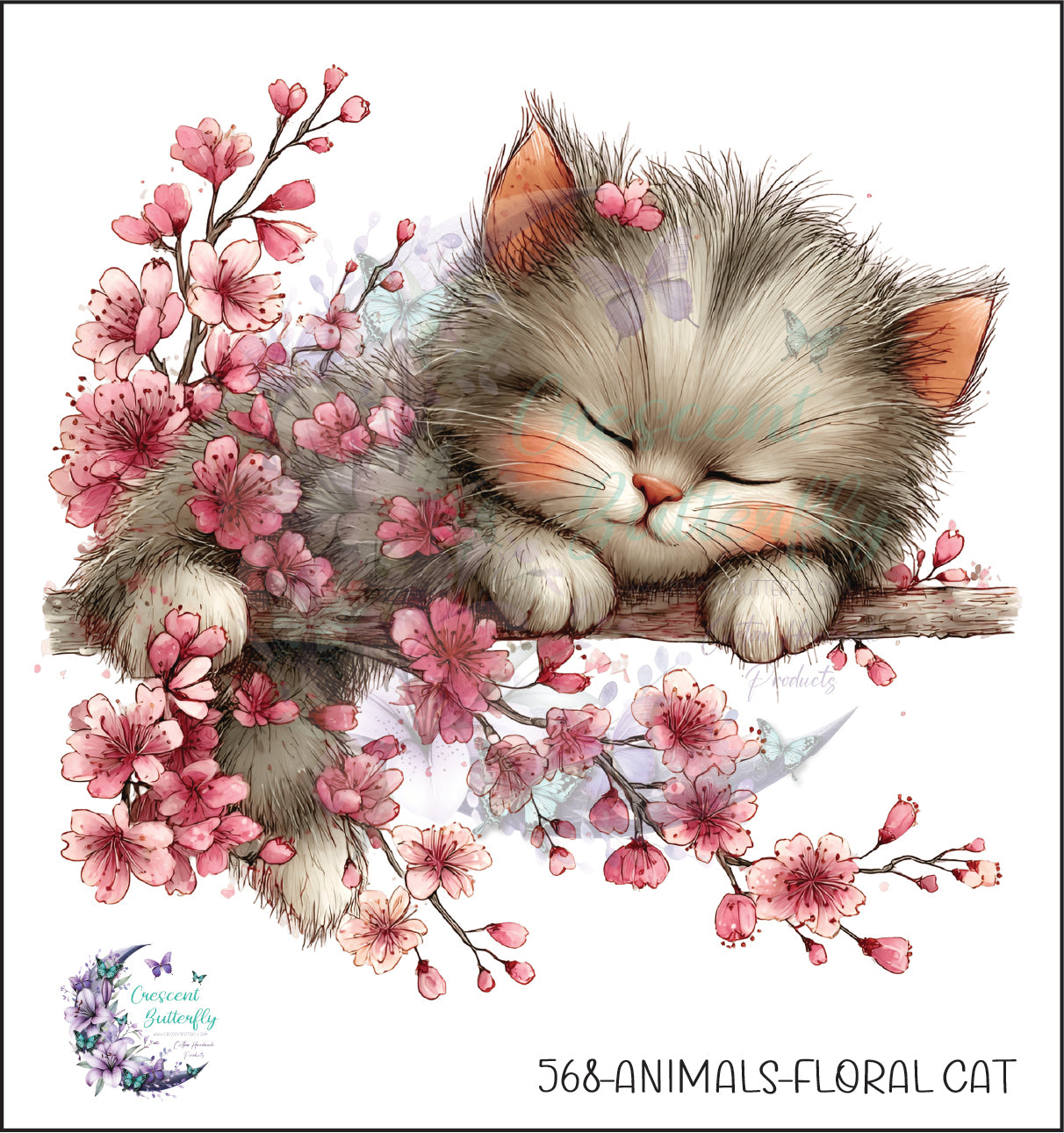 568-Animals-Floral Cat UV DTF Decal