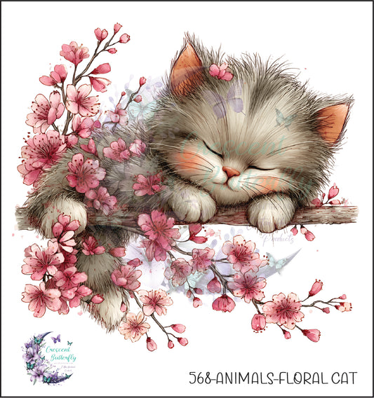 568-Animals-Floral Cat UV DTF Decal