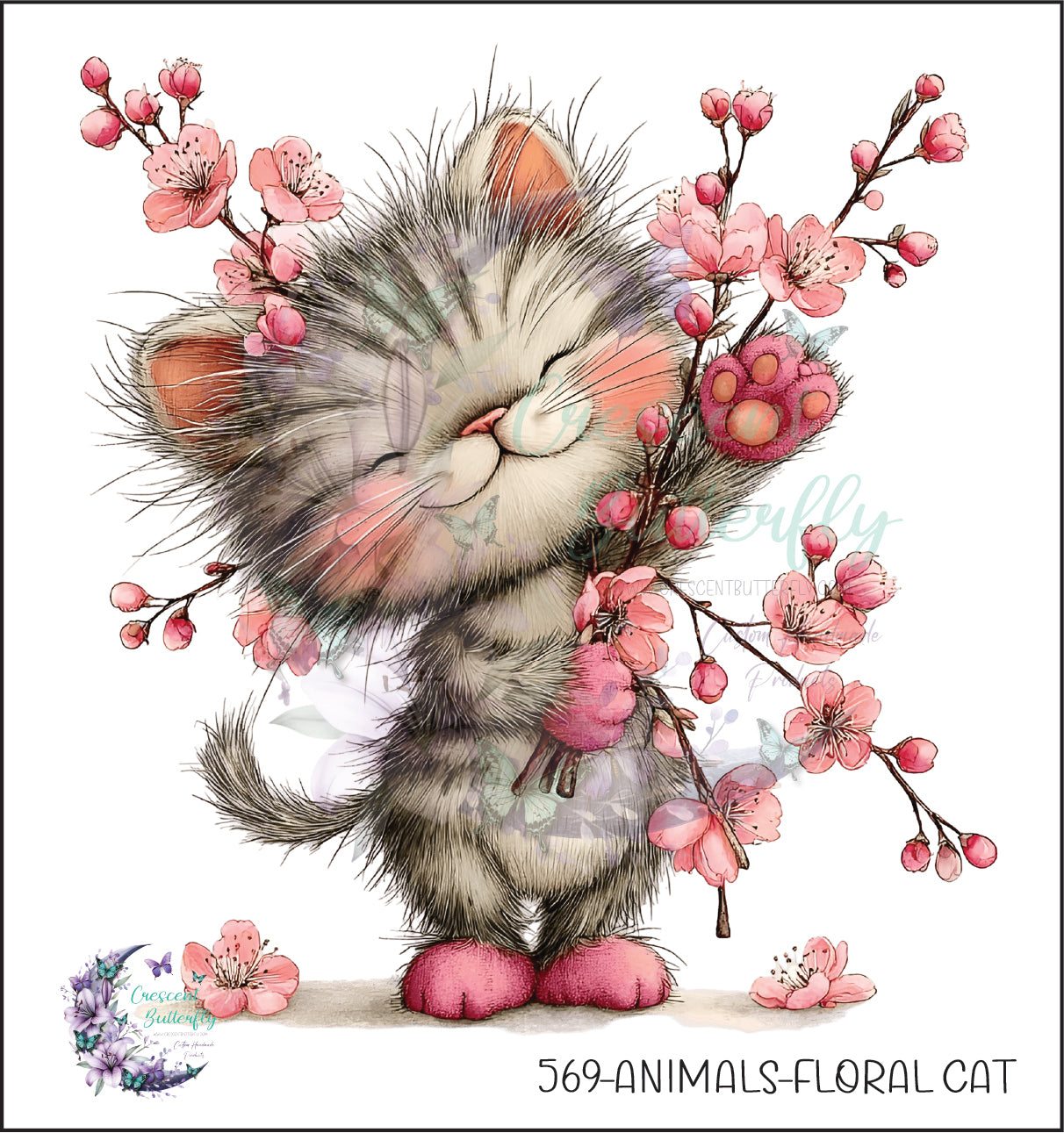 569-Animals-Floral Cat UV DTF Decal