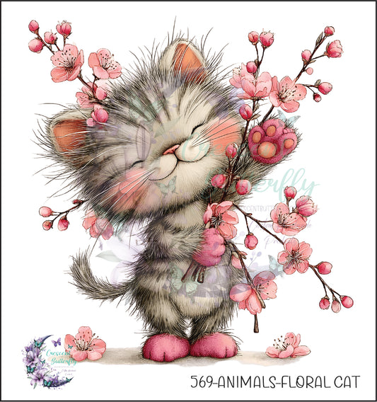 569-Animals-Floral Cat UV DTF Decal