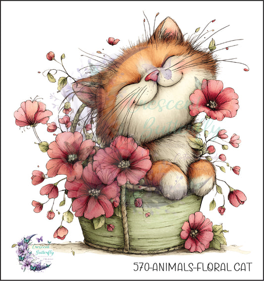 570-Animals-Floral Cat UV DTF Decal