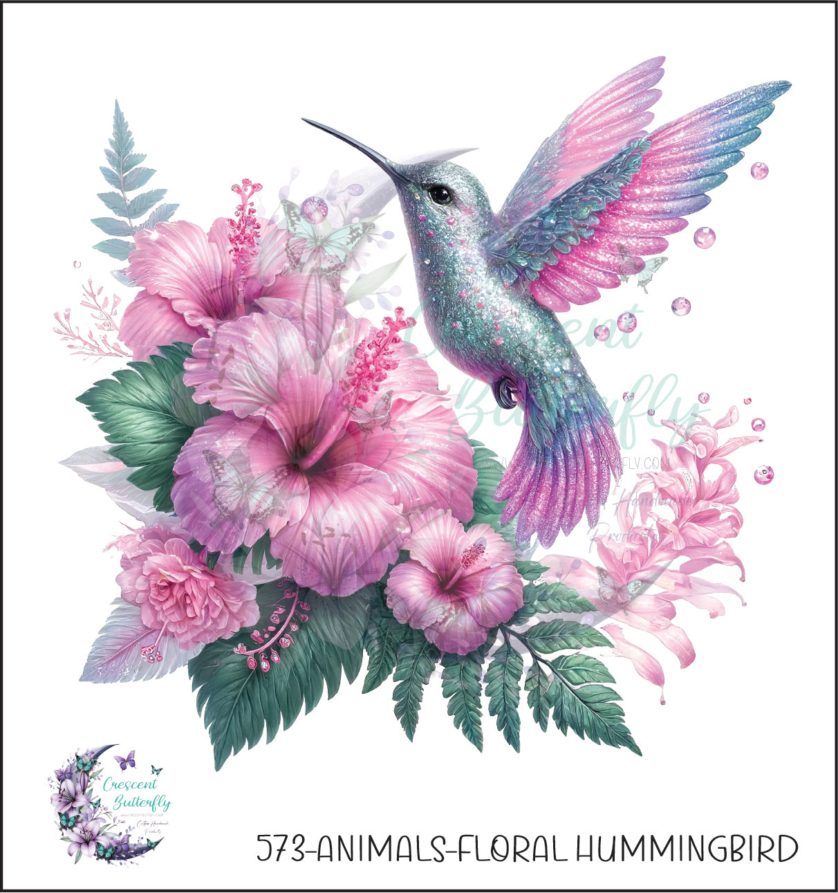 573-Animals-Floral Hummingbird UV DTF Decal