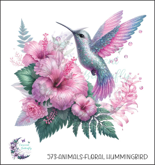 573-Animals-Floral Hummingbird UV DTF Decal