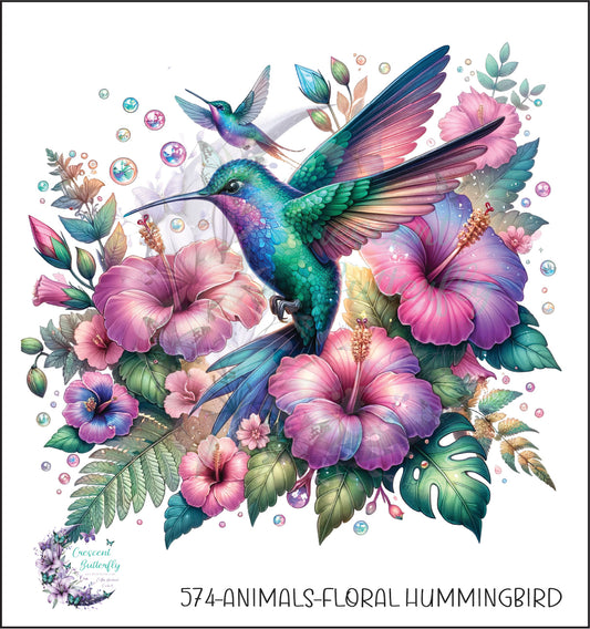 574-Animals-Floral Hummingbird UV DTF Decal
