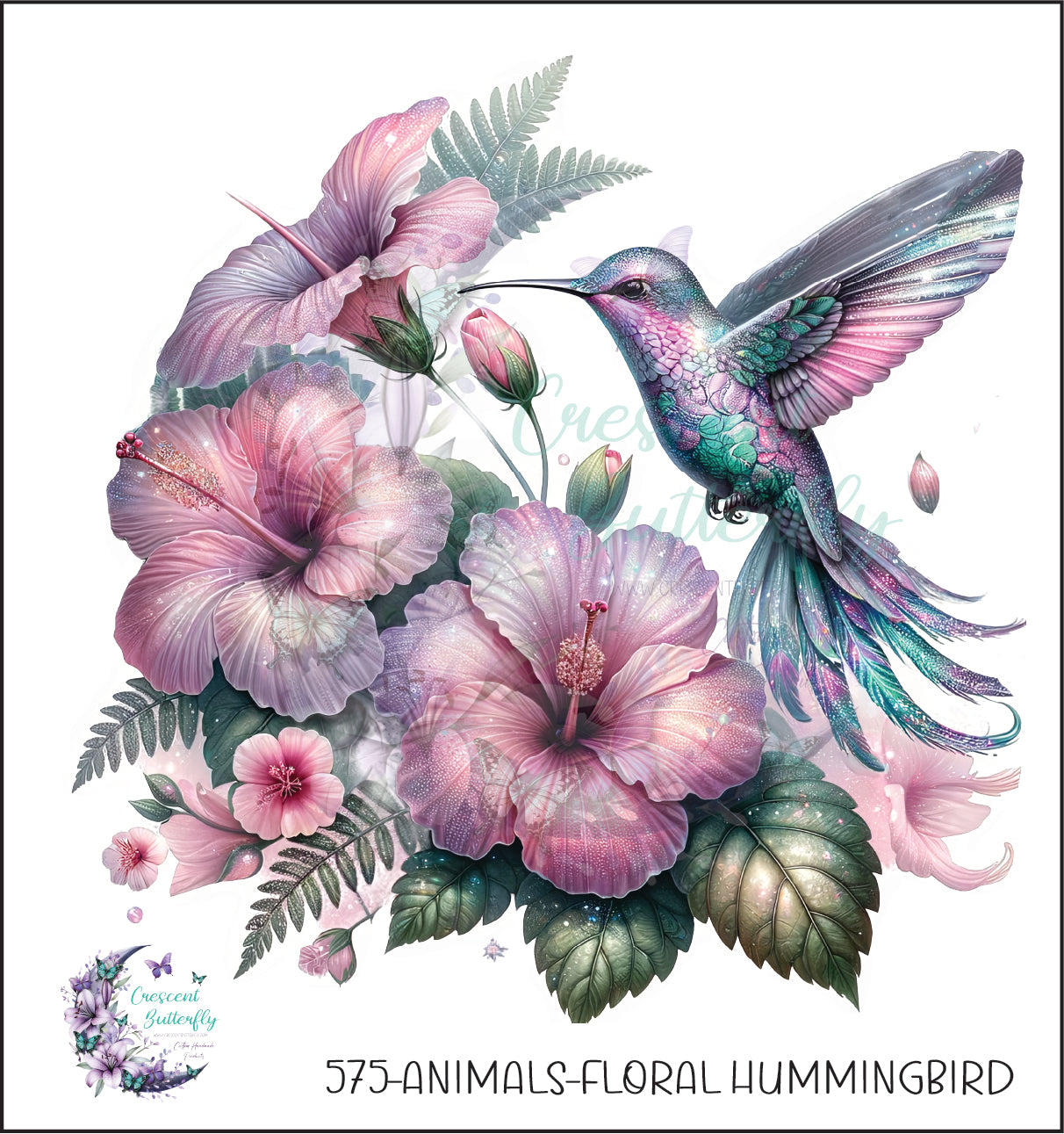575-Animals-Floral Hummingbird UV DTF Decal