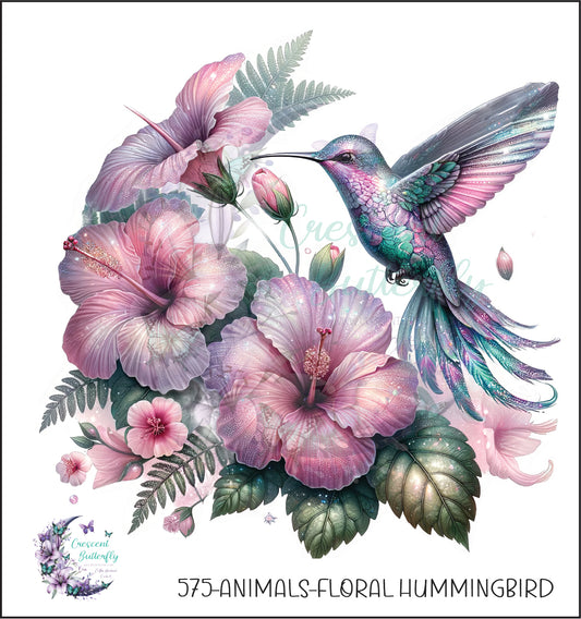 575-Animals-Floral Hummingbird UV DTF Decal