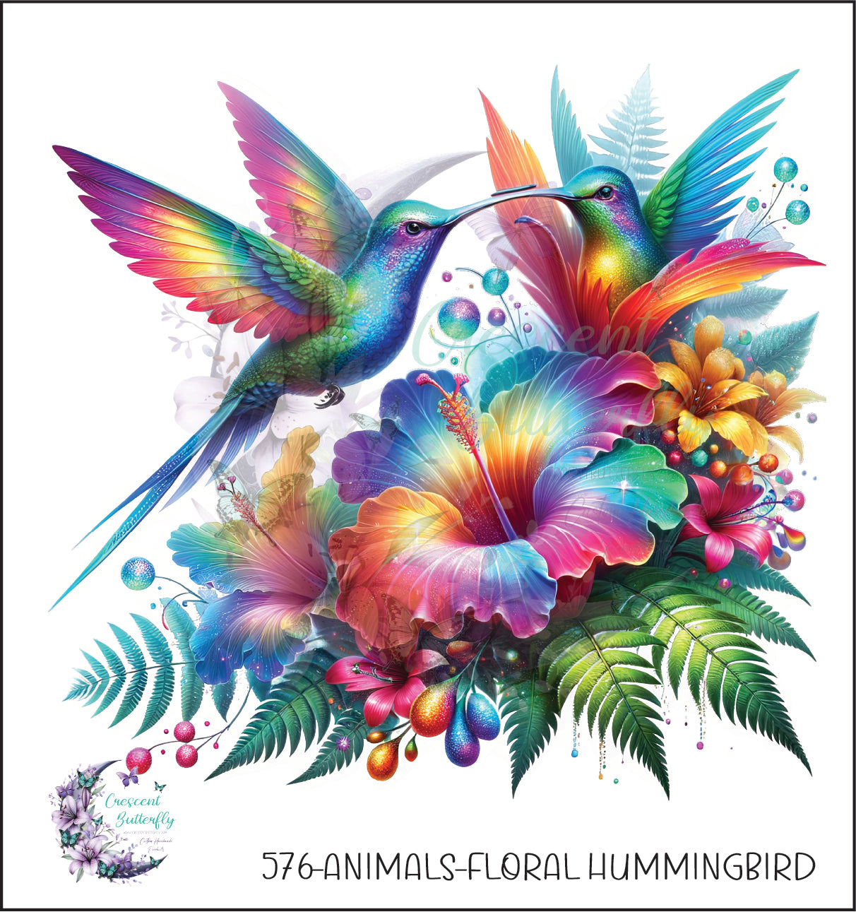576-Animals-Floral Hummingbird UV DTF Decal