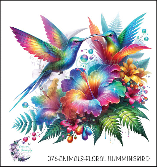576-Animals-Floral Hummingbird UV DTF Decal