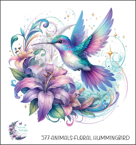 577-Animals-Floral Hummingbird UV DTF Decal