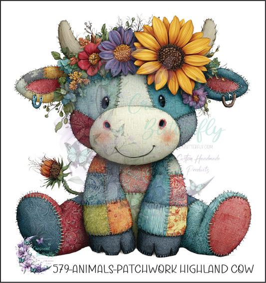 579-Animals-Patchwork Highland Cow UV DTF Decal