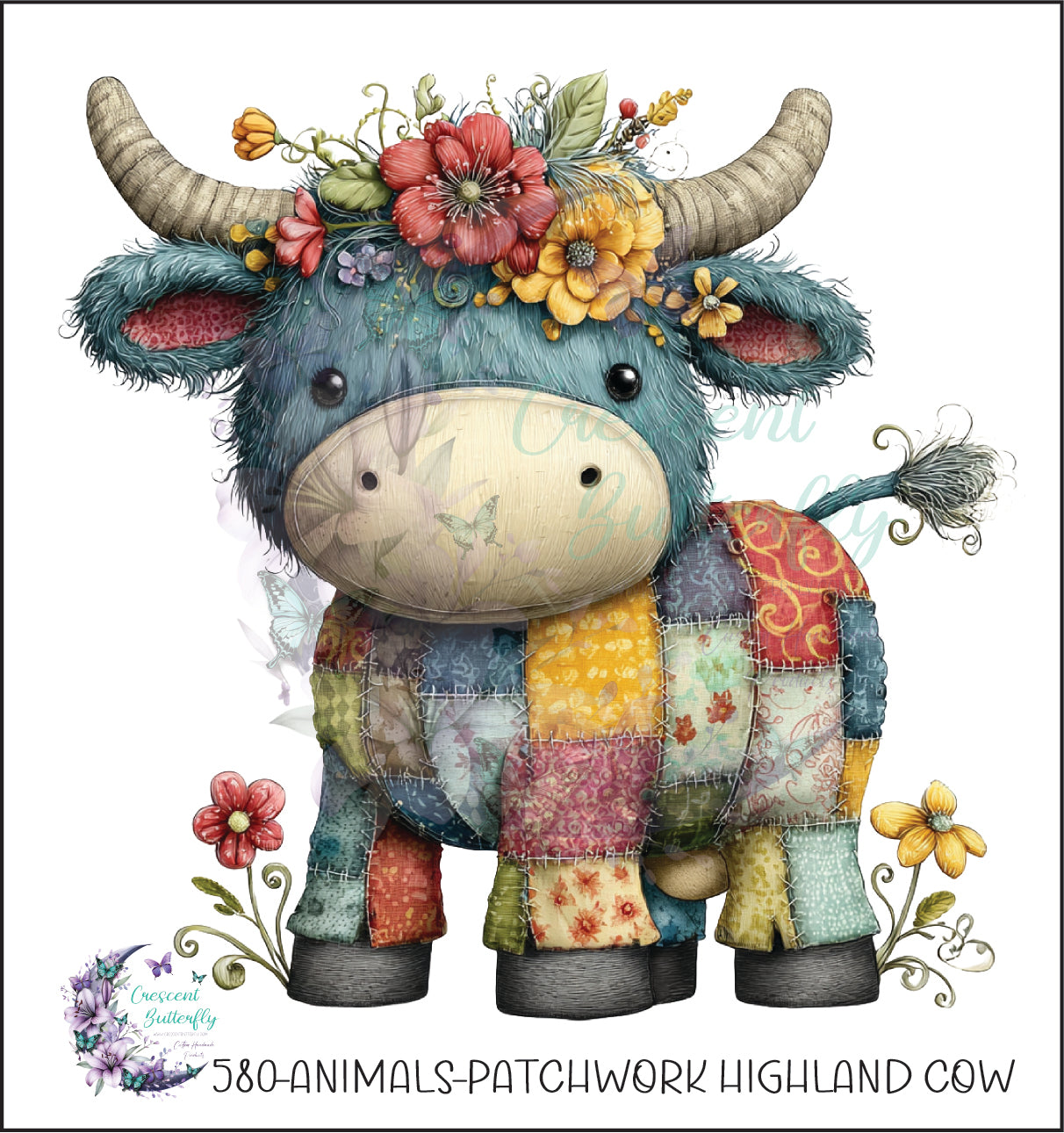 580-Animals-Patchwork Highland Cow UV DTF Decal