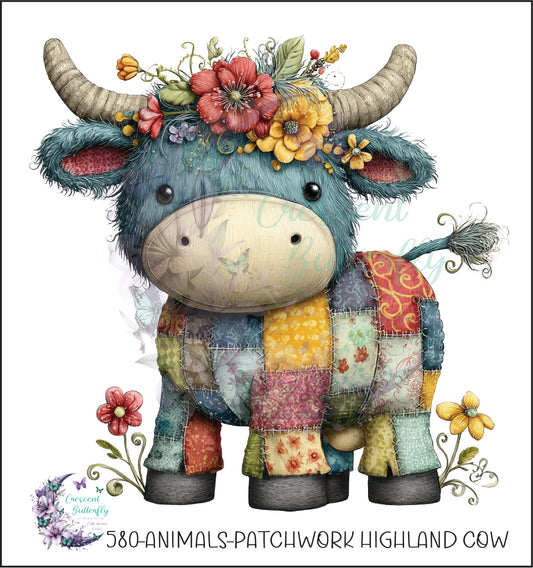 580-Animals-Patchwork Highland Cow UV DTF Decal