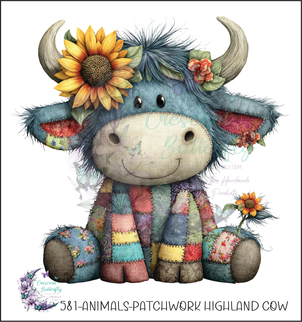 581-Animals-Patchwork Highland Cow UV DTF Decal