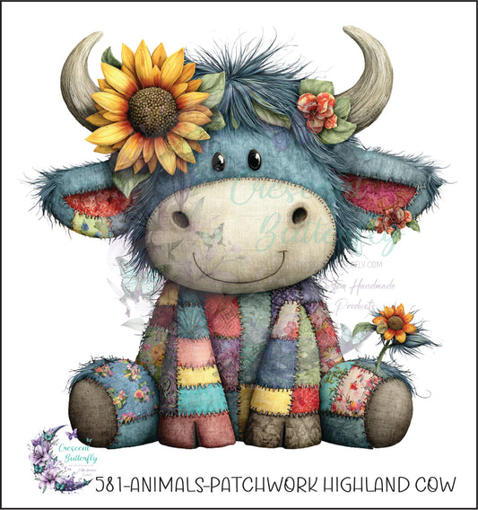 581-Animals-Patchwork Highland Cow UV DTF Decal