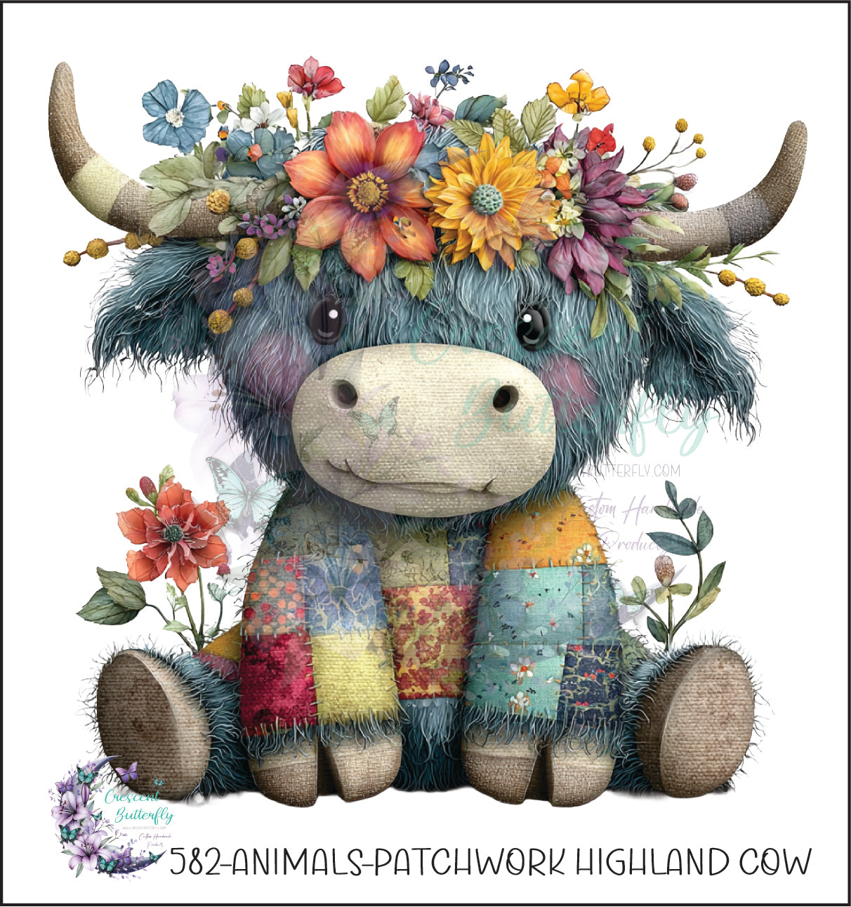 582-Animals-Patchwork Highland Cow UV DTF Decal