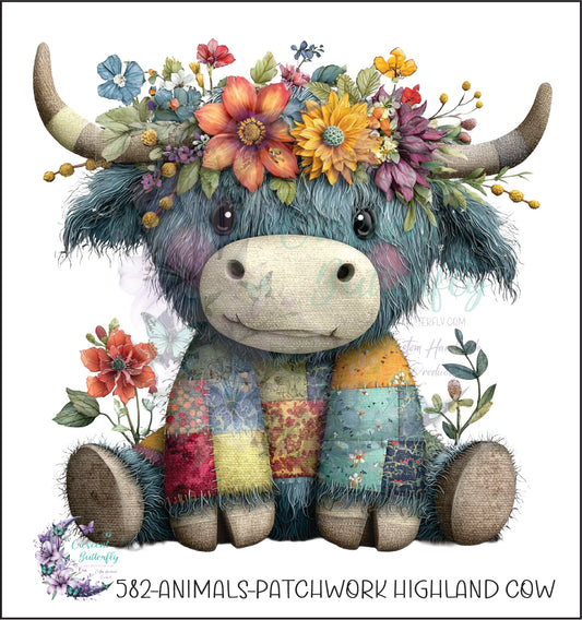 582-Animals-Patchwork Highland Cow UV DTF Decal
