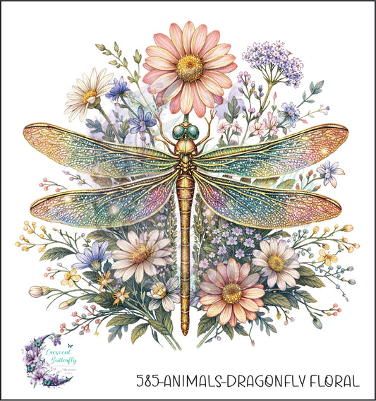 585-Animals-Dragonfly Floral UV DTF Decal