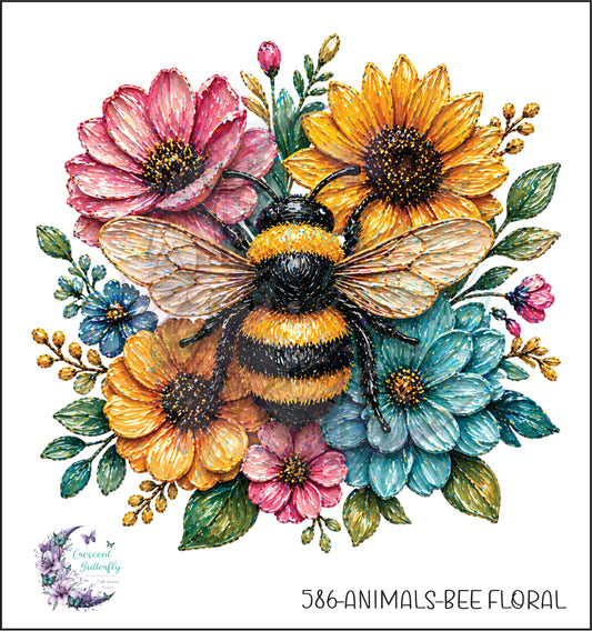 586-Animals-Bee Floral UV DTF Decal