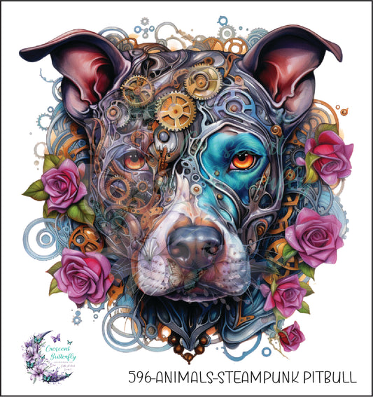 596-Animals-Steampunk Pitbull UV DTF Decal