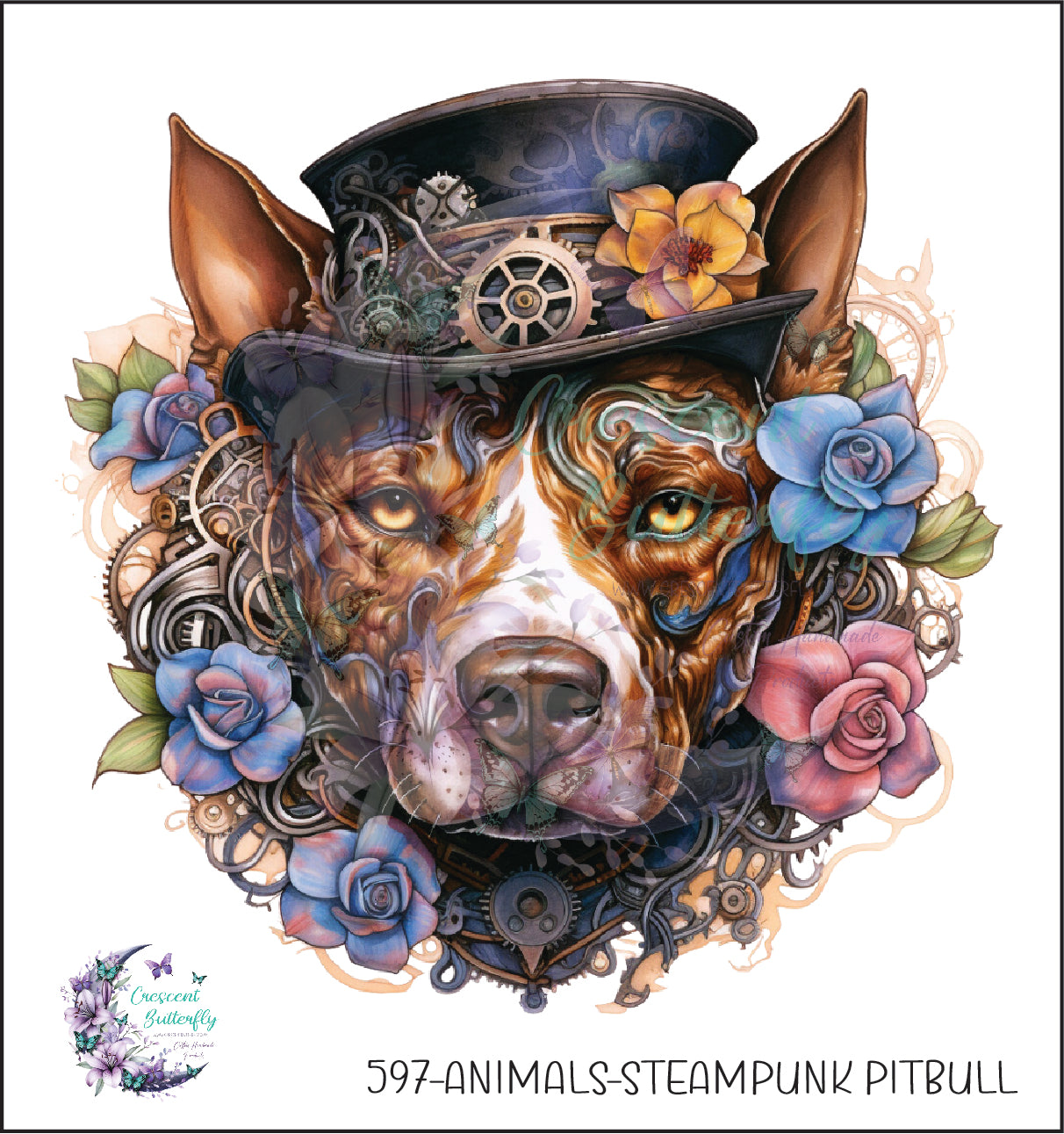 597-Animals-Steampunk Pitbull UV DTF Decal