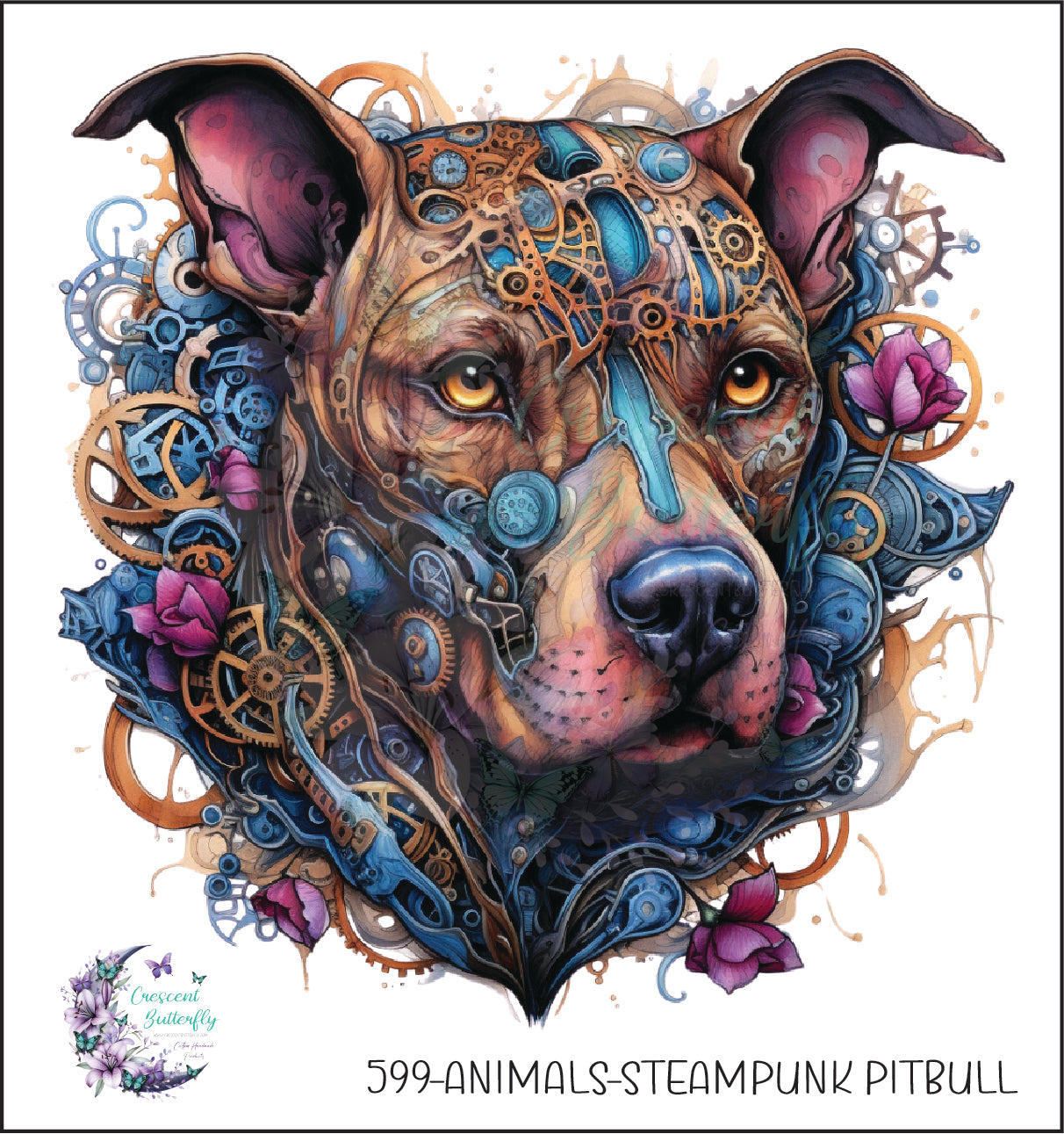 599-Animals-Steampunk Pitbull UV DTF Decal