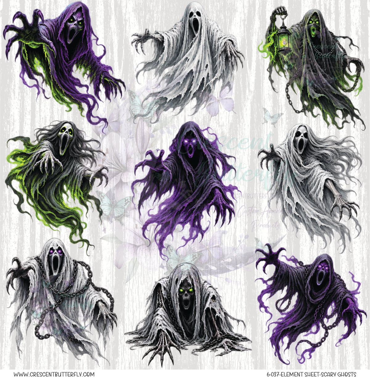 6-037-Element Sheet-Scary Ghosts UV DTF