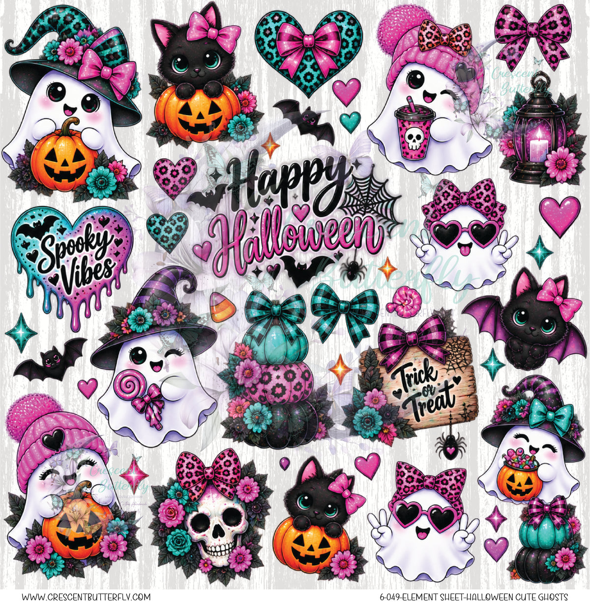 6-049-Element Sheet-Halloween Cute Ghosts UV DTF