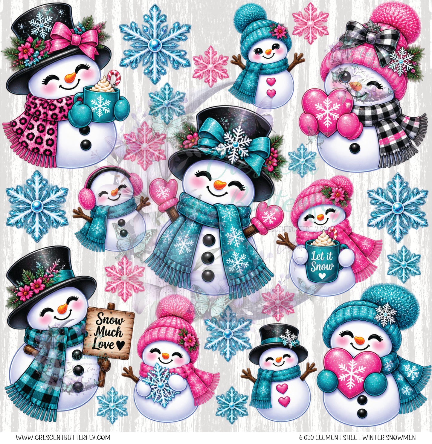 6-050-Element Sheet-Winter Snowmen UV DTF