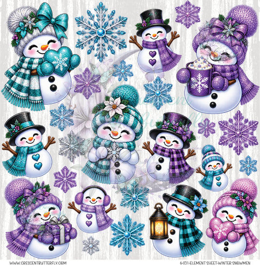 6-051-Element Sheet-Winter Snowmen UV DTF