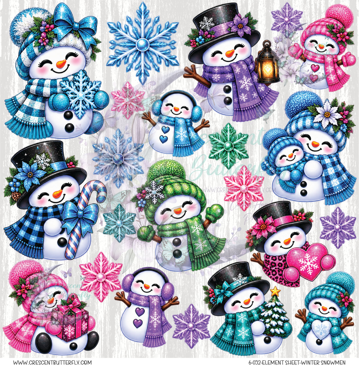 6-052-Element Sheet-Winter Snowmen UV DTF