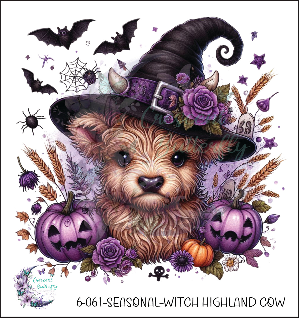 6-061-Seasonal-Witch Highland Cow UV DTF Decal