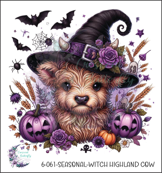 6-061-Seasonal-Witch Highland Cow UV DTF Decal