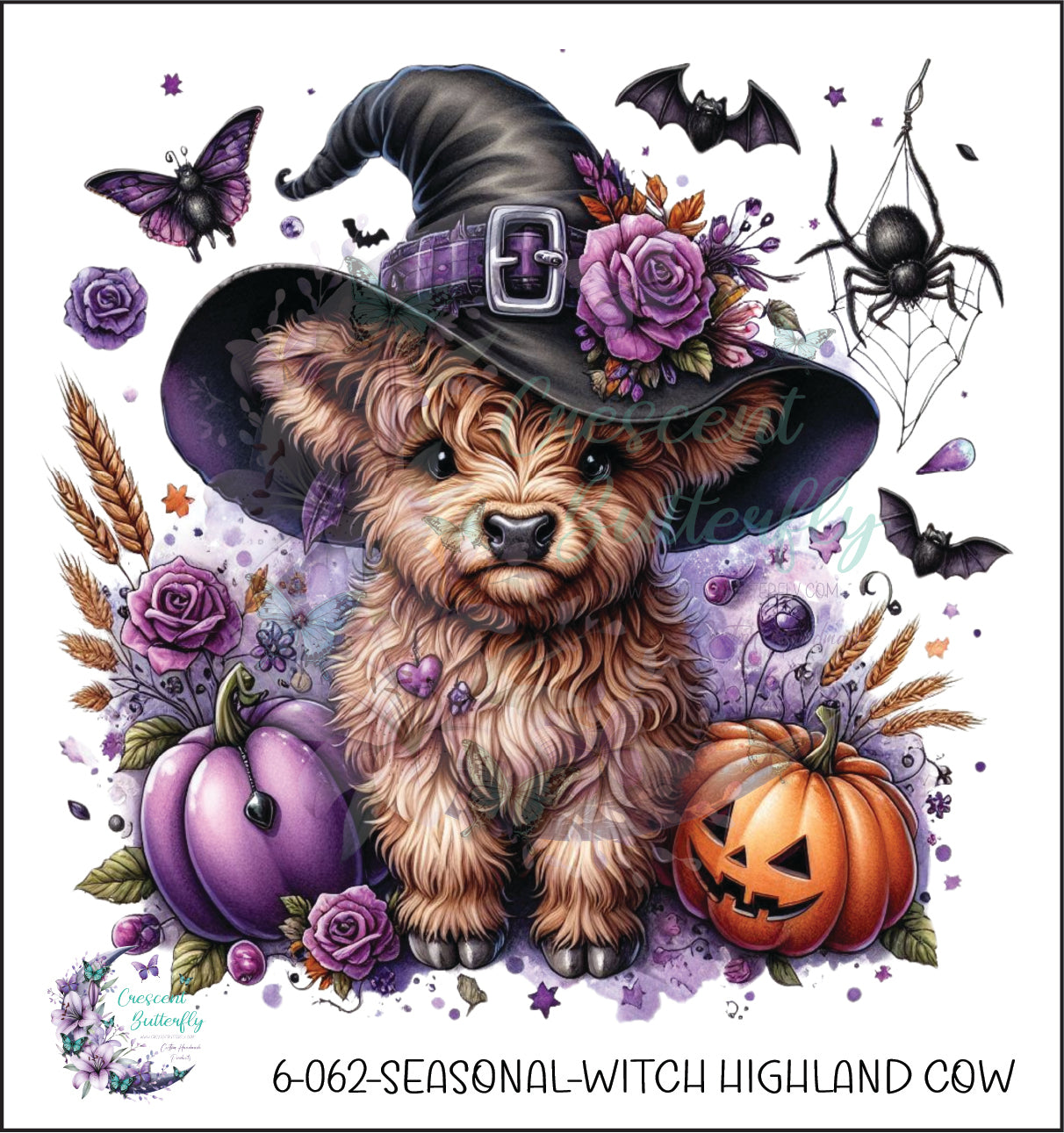 6-062-Seasonal-Witch Highland Cow UV DTF Decal