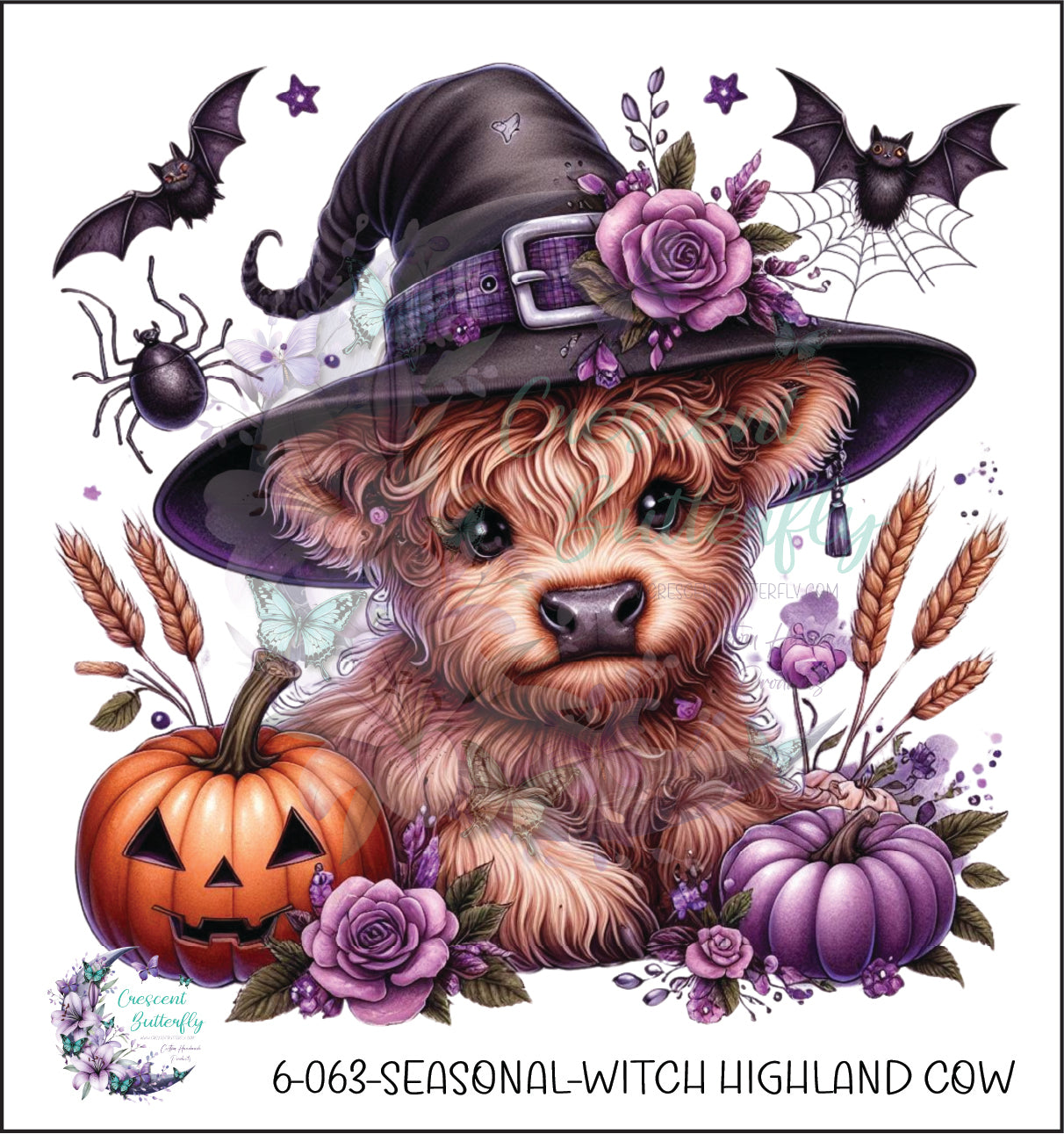6-063-Seasonal-Witch Highland Cow UV DTF Decal