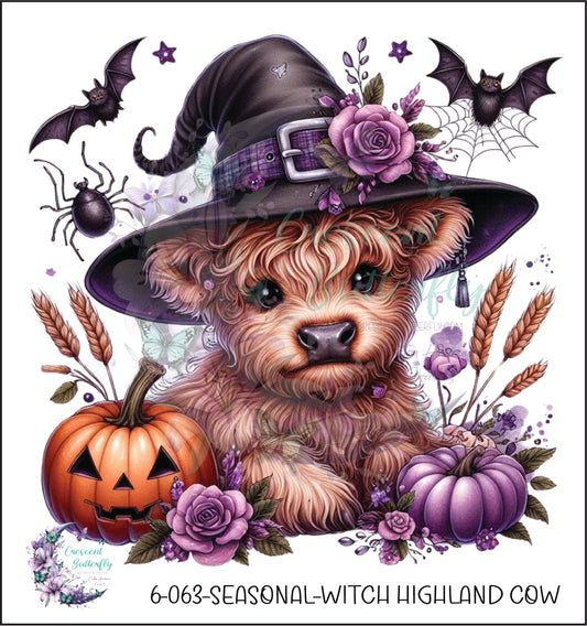 6-063-Seasonal-Witch Highland Cow UV DTF Decal