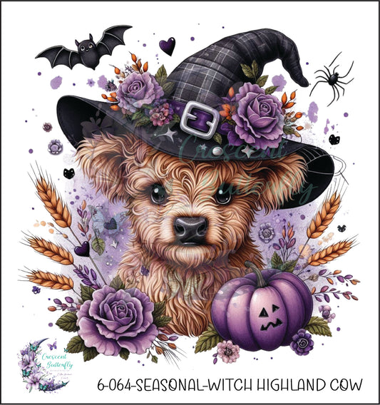 6-064-Seasonal-Witch Highland Cow UV DTF Decal
