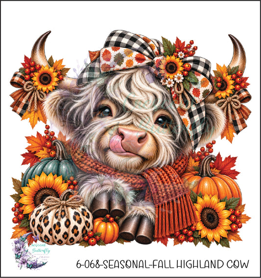 6-068-Seasonal-Fall Highland Cow UV DTF Decal